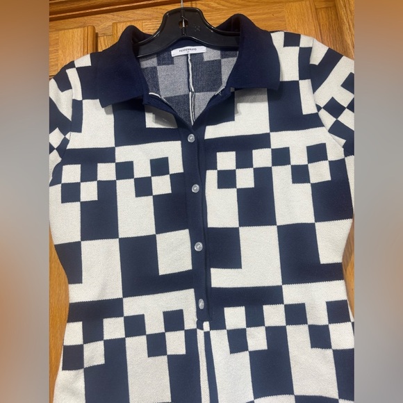 Peppermayo Navy Blue and White Checkered Romper 70's Vibe S/M - Picture 4 of 9